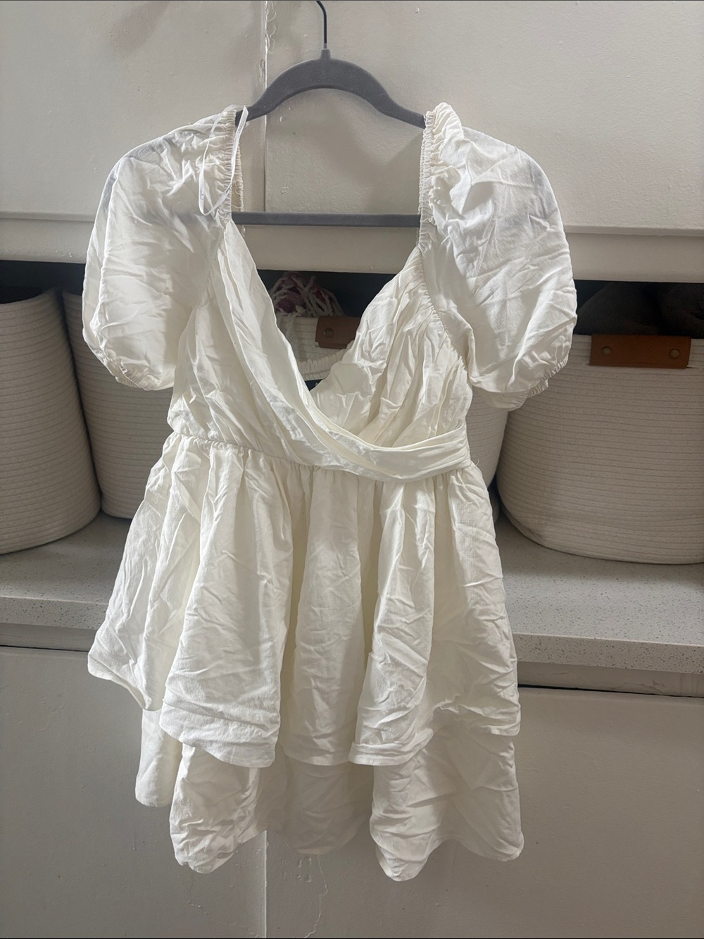 A Little Romance Ivory Tiered Puff Sleeve Mini Dress